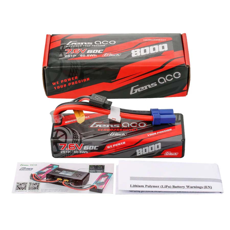 Batterie GensAce G-Tech Hard 2S 7,6 V - 8000 mAh - 60 °C 138 x 46 x 24 mm 334 g (XT60)