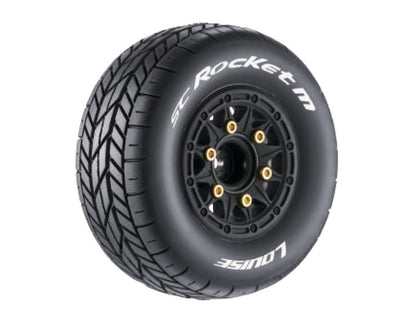 SC-Rocket Reifen M soft auf Felge schwarz 12/14/17 mm (2) LOUISE 1/10 Short-Course Oval (tauschbare Radmitnehmer)