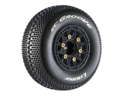 SC-Groove Reifen soft auf Felge schwarz 12/14/17 mm (2) LOUISE 1/10 Short-Course (tauschbare Radmitnehmer)