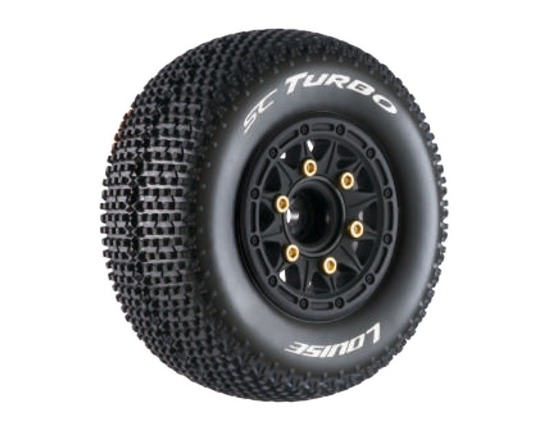 SC-Turbo Reifen soft auf Felge schwarz 12/14/17mm (2) LOUISE 1/10 Short-Course (tauschbare Radmitnehmer)
