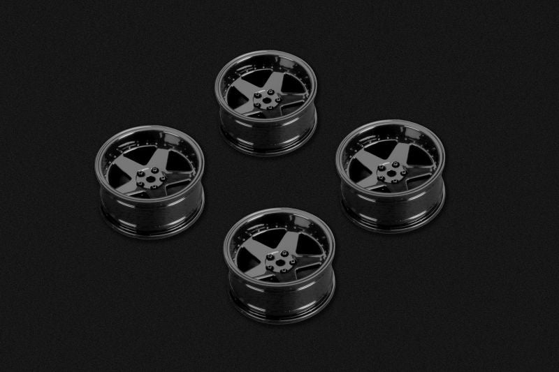 Drift-Felge 5-Speichen hochglanz-schwarz (4)  LOUISE 1/10 Drift (2,4,6,8mm Offset 12mm Radsechskant)