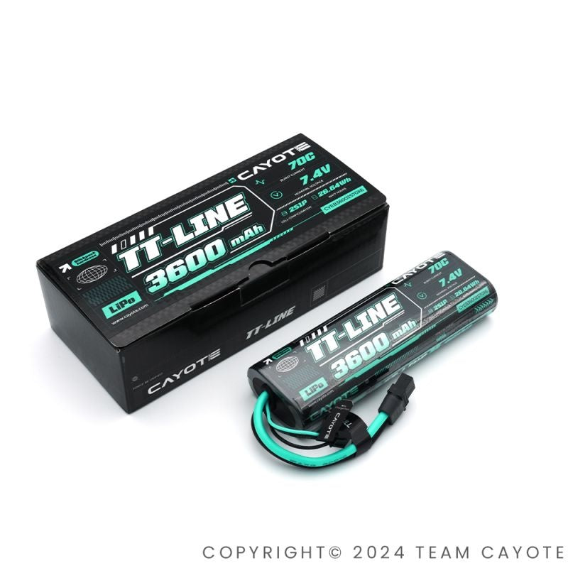 TT-Line Lipo Battery, 70C, 3600mAh, 2S, 7.4V Hardcase CAYOTE mit XT60 Stecker